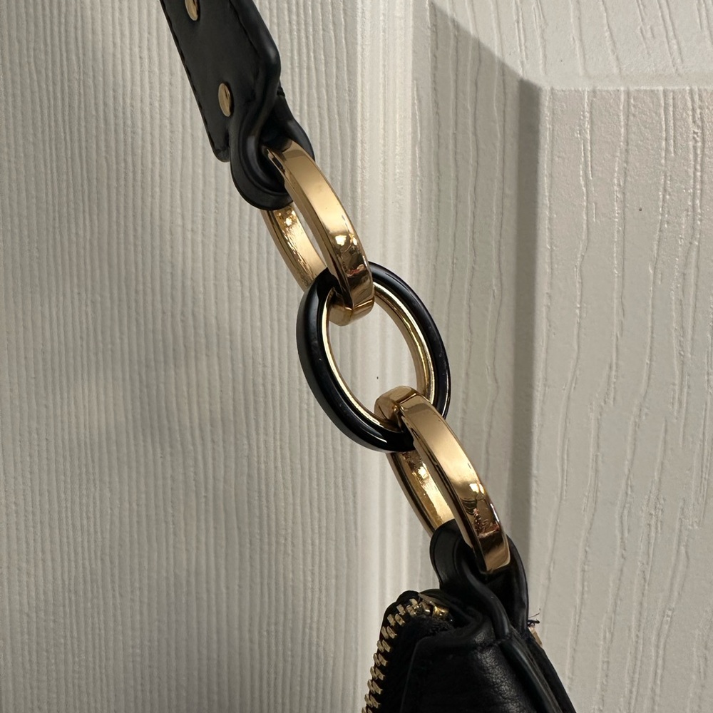 Michael Kors Black Leather Hobo Bag with Gold Accents - Picture 3 of 8